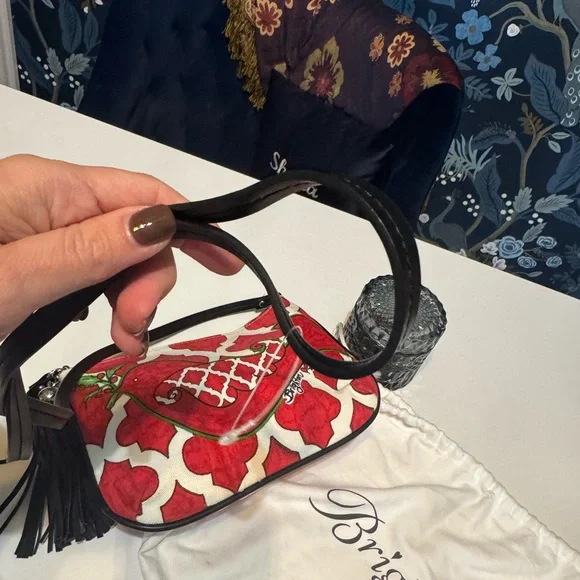 BRIGHTON Love Dove Canvas Crossbody Bag Tassel Red Bird - Picture 5 of 10